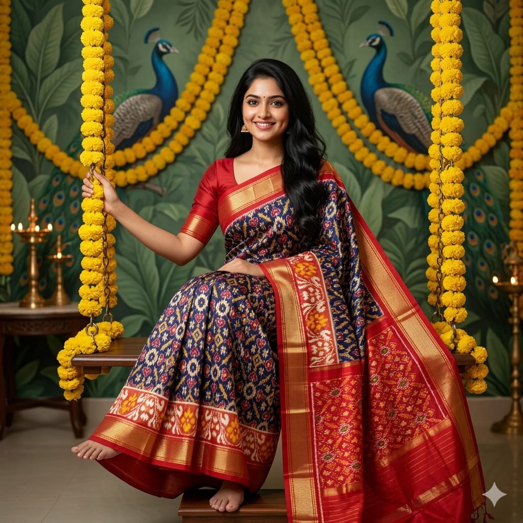 Ikkat Pochampally Handloom Pure Silk Saree with Blouse | Double Warp | Silk Mark Certified