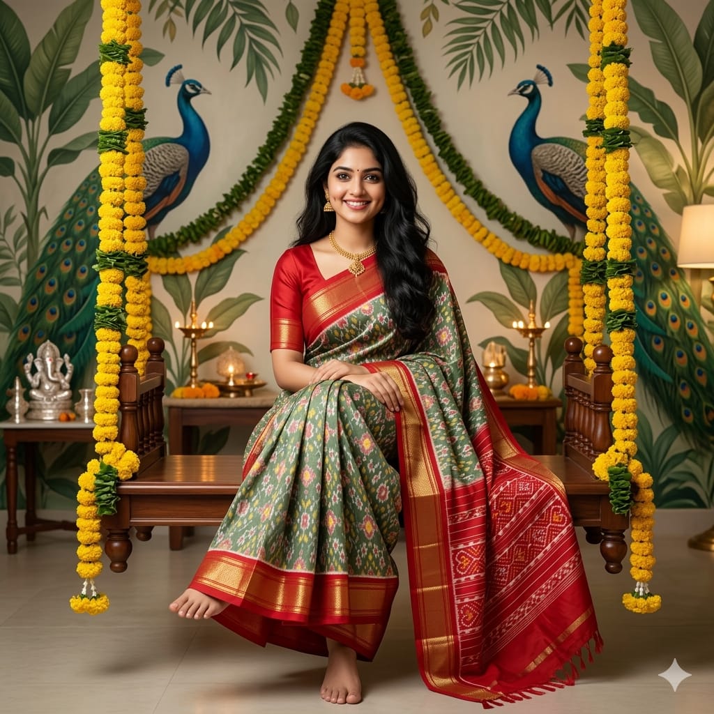 Ikkat Pochampally Handloom Pure Silk Saree with Blouse | Double Warp | Silk Mark Certified