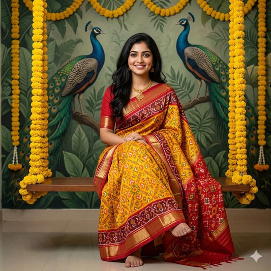 Ikkat Pochampally Handloom Pure Silk Saree with Blouse | Double Warp | Silk Mark Certified