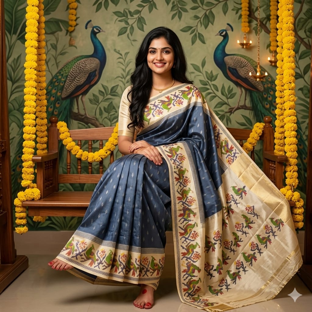 Ikkat Pochampally Handloom Pure Silk Saree with Blouse | Double Warp | Silk Mark Certified