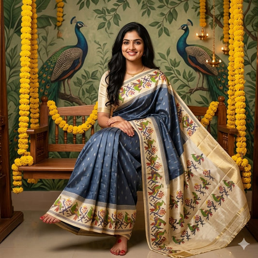 Ikkat Pochampally Handloom Pure Silk Saree with Blouse | Double Warp | Silk Mark Certified