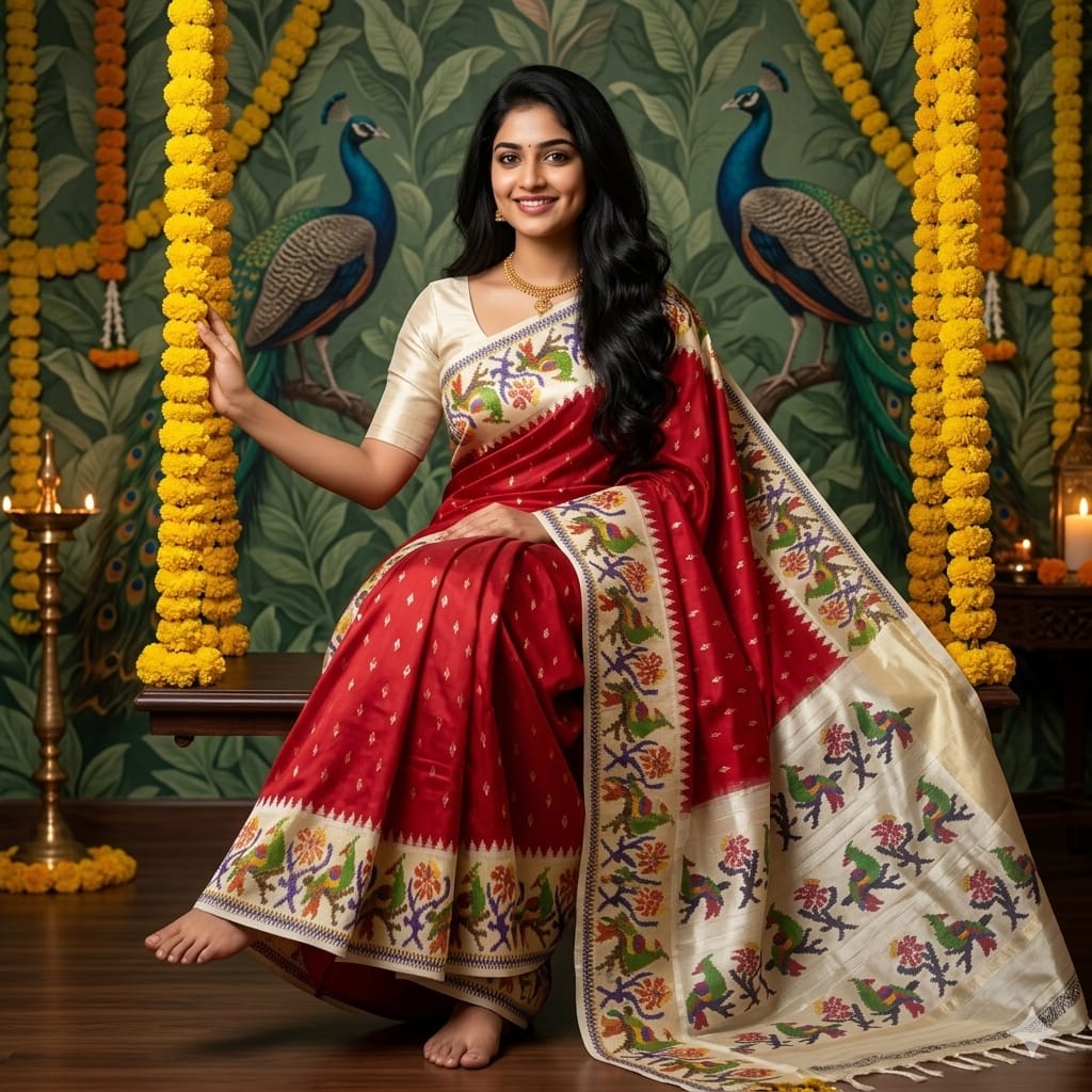 Ikkat Pochampally Handloom Pure Silk Saree with Blouse | Double Warp | Silk Mark Certified