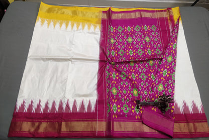 Premium Ikkat Pochampally Handloom Pure Silk Saree With Pallu & Blouse Rich Patola Design | Double Warp | Silk Mark Certified