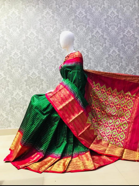Ikkat Pochampally Handloom Pure Silk Saree with Blouse | Double Warp | Silk Mark Certified