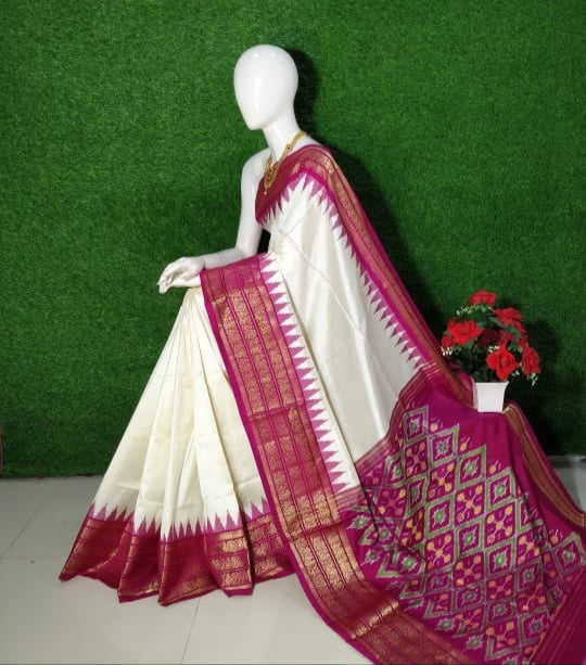 Ikkat Pochampally Handloom Pure Silk Saree with Blouse | Double Warp | Silk Mark Certified