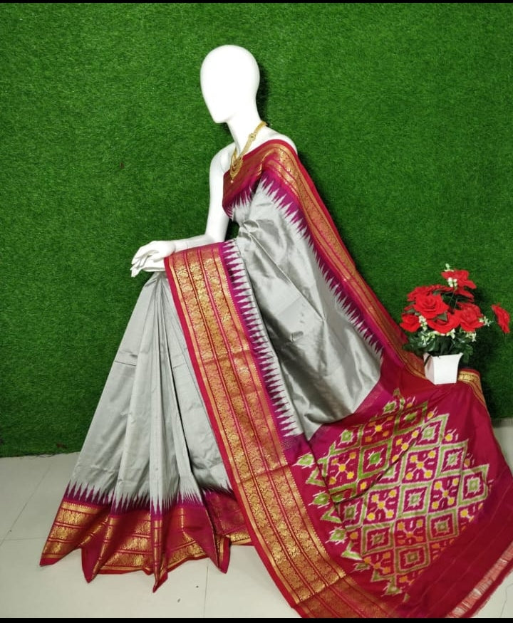 Ikkat Pochampally Handloom Pure Silk Saree with Blouse | Double Warp | Silk Mark Certified
