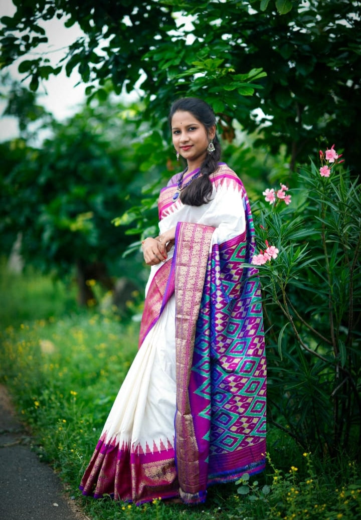 Ikkat Pochampally Handloom Pure Silk Saree with Blouse | Double Warp | Silk Mark Certified