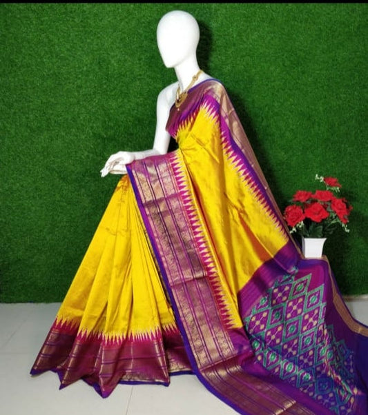 Ikkat Pochampally Handloom Pure Silk Saree with Blouse | Double Warp | Silk Mark Certified