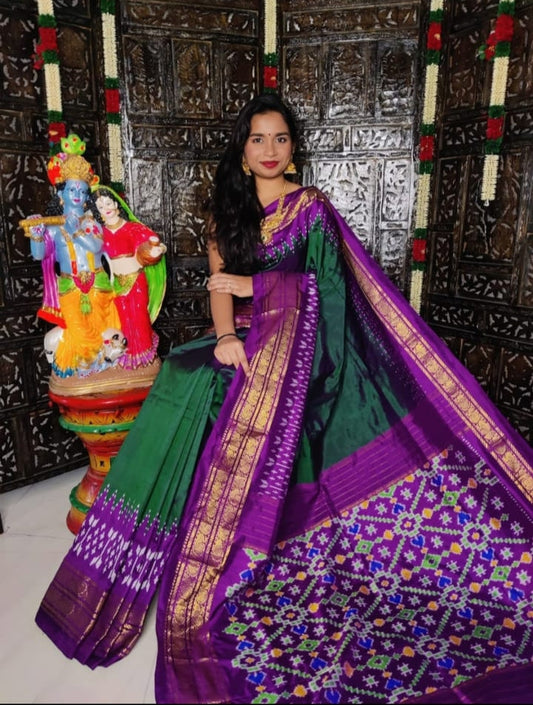 Ikkat Pochampally Handloom Pure Silk Saree with Blouse | Double Warp | Silk Mark Certified