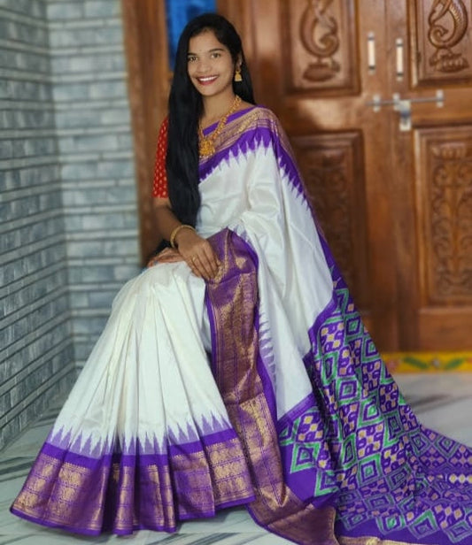 Ikkat Pochampally Handloom Pure Silk Saree with Blouse | Double Warp | Silk Mark Certified