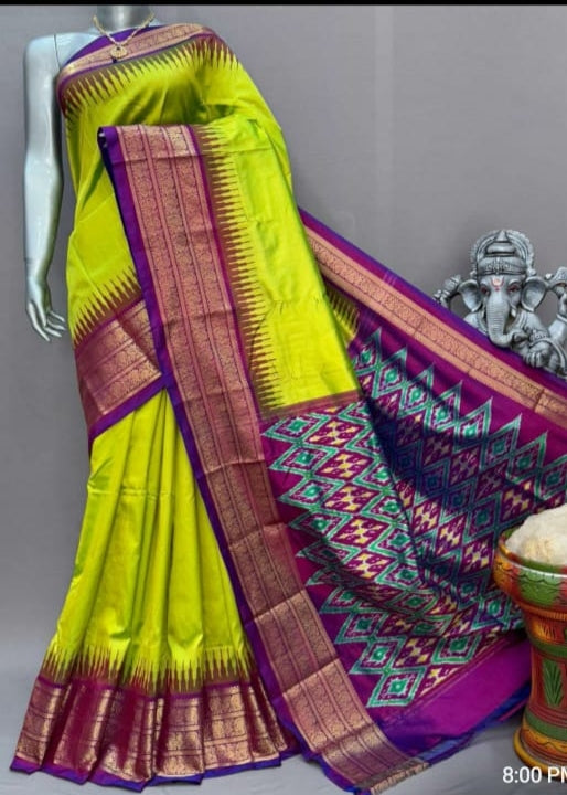 Ikkat Pochampally Handloom Pure Silk Saree with Blouse | Double Warp | Silk Mark Certified