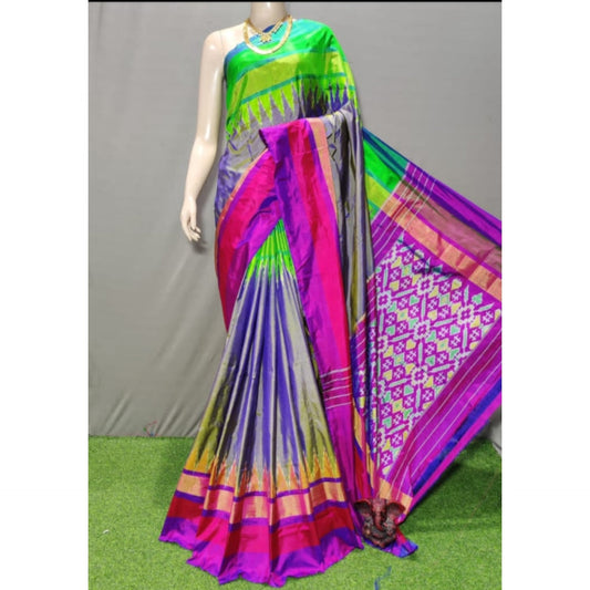 Ikkat Pochampally Handloom Pure Silk Saree with Blouse | Double Warp | Silk Mark Certified