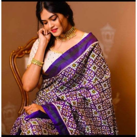Ikkat Pochampally Handloom Pure Silk Saree with Blouse | Double Warp | Silk Mark Certified