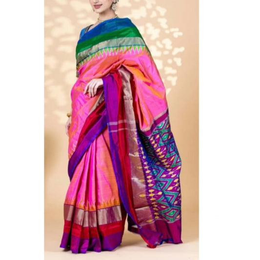 Ikkat Pochampally Handloom Pure Silk Saree with Blouse | Double Warp | Silk Mark Certified