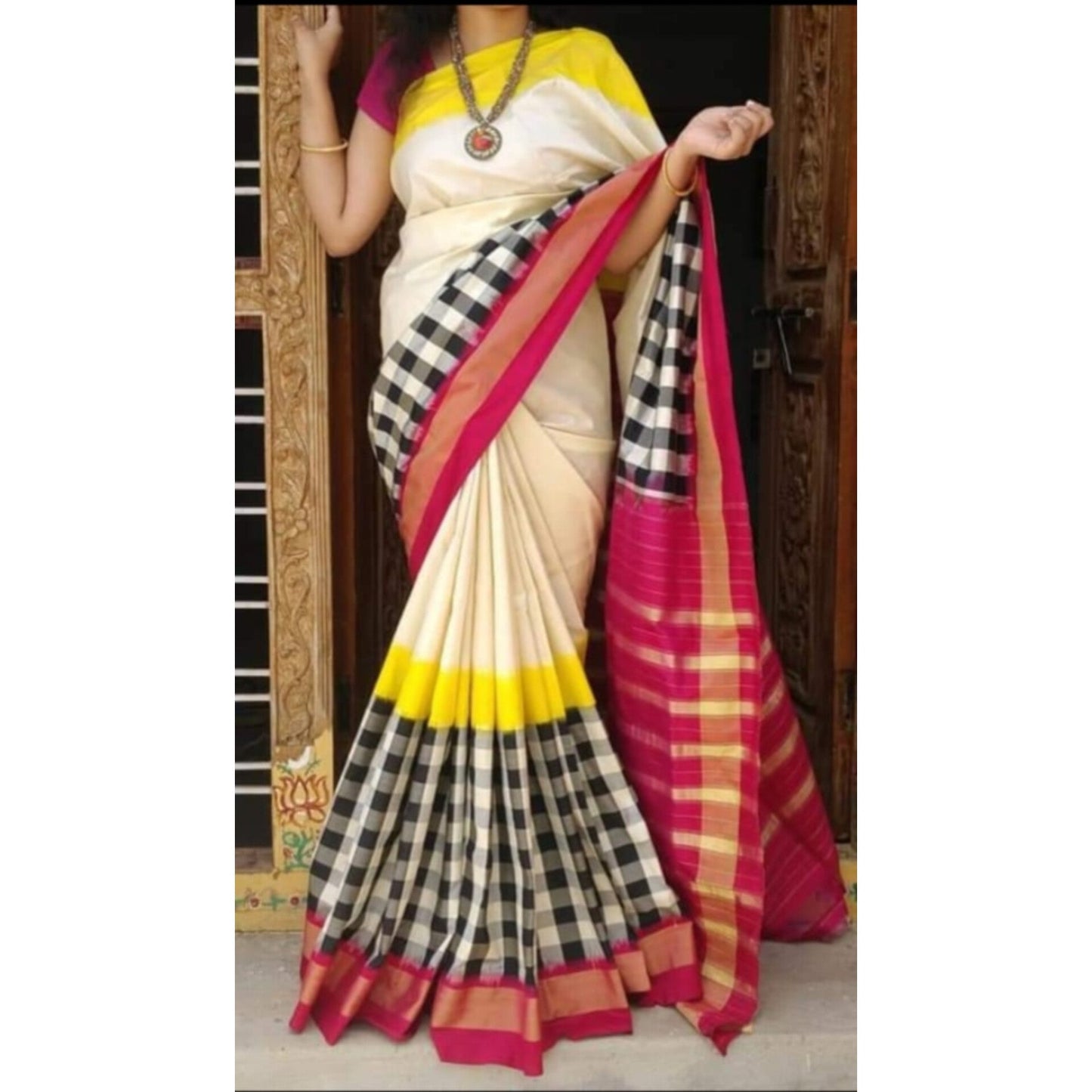 Ikkat Pochampally Handloom Pure Silk Saree with Blouse | Double Warp | Silk Mark Certified