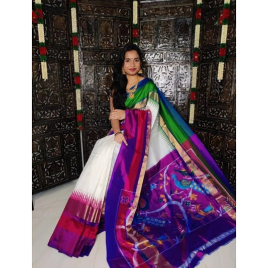 Ikkat Pochampally Handloom Pure Silk Saree with Blouse | Double Warp | Silk Mark Certified