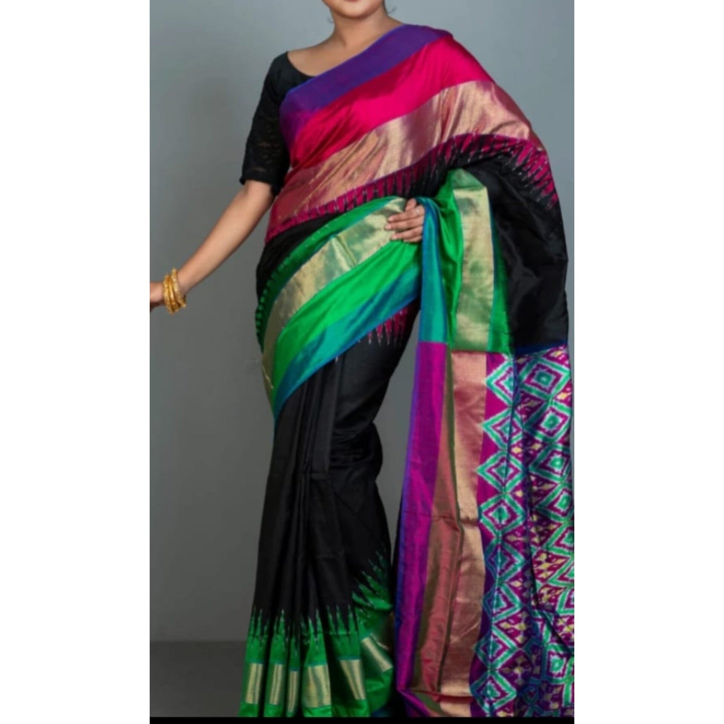 Ikkat Pochampally Handloom Pure Silk Saree with Blouse | Double Warp | Silk Mark Certified