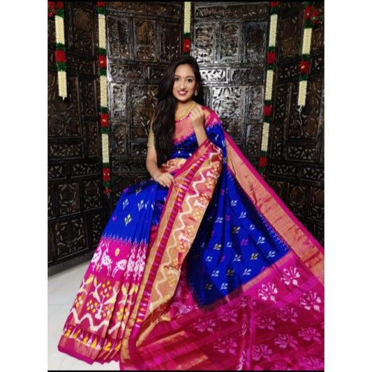 Ikkat Pochampally Handloom Pure Silk Saree with Blouse | Double Warp | Silk Mark Certified
