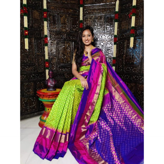 Ikkat Pochampally Handloom Pure Silk Saree with Blouse | Double Warp | Silk Mark Certified