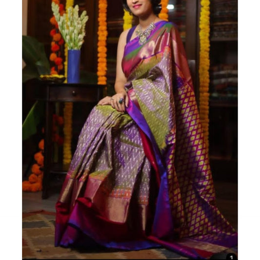 Ikkat Pochampally Handloom Pure Silk Saree with Blouse | Double Warp | Silk Mark Certified