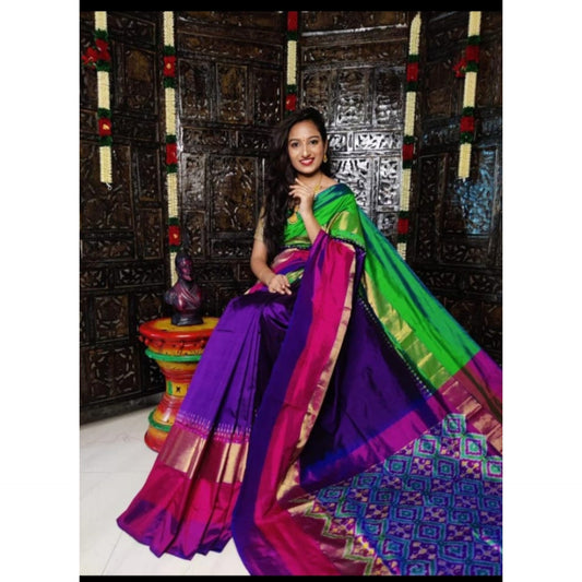 Ikkat Pochampally Handloom Pure Silk Saree with Blouse | Double Warp | Silk Mark Certified