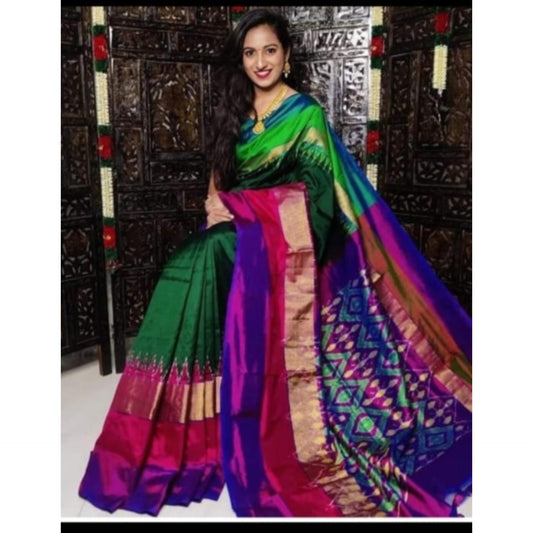 Ikkat Pochampally Handloom Pure Silk Saree with Blouse | Double Warp | Silk Mark Certified