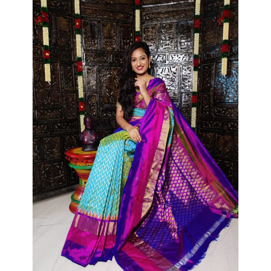 Ikkat Pochampally Handloom Pure Silk Saree with Blouse | Double Warp | Silk Mark Certified