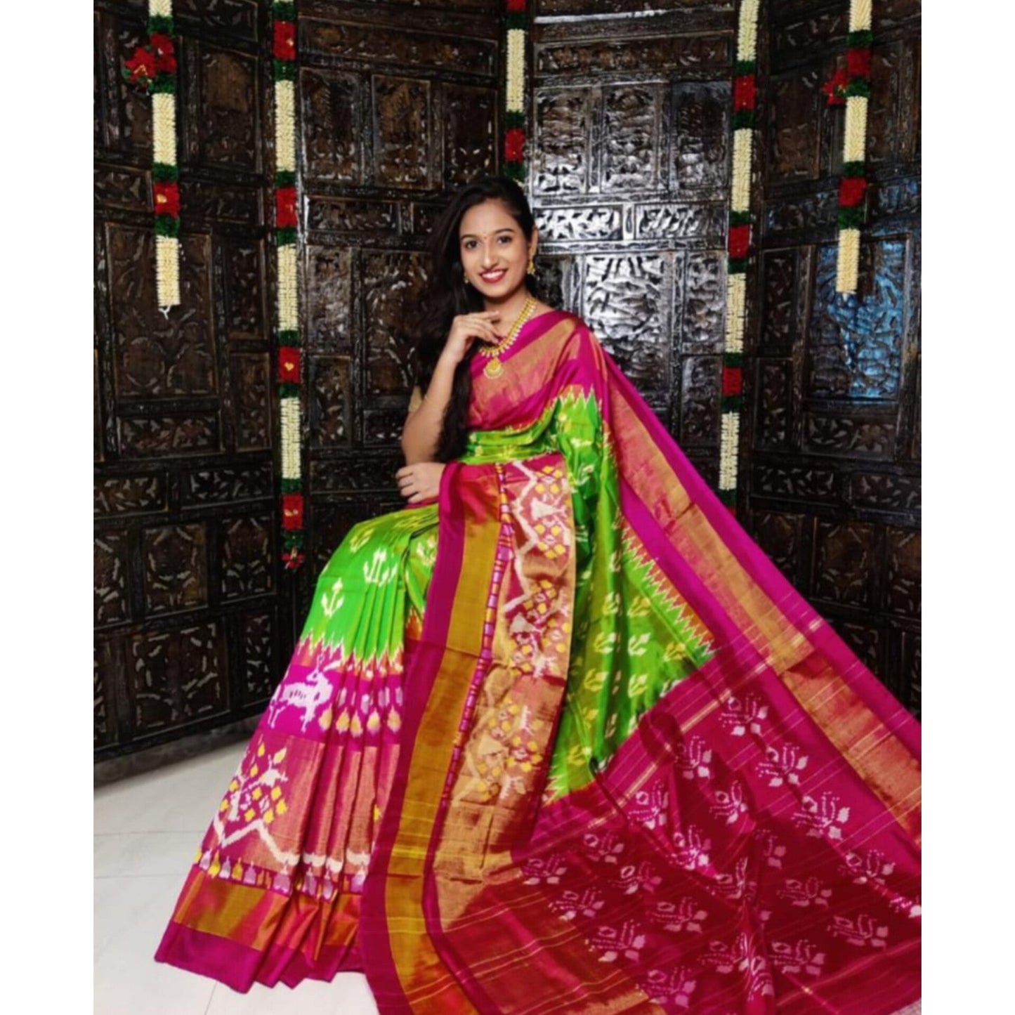 Ikkat Pochampally Handloom Pure Silk Saree with Blouse | Double Warp | Silk Mark Certified