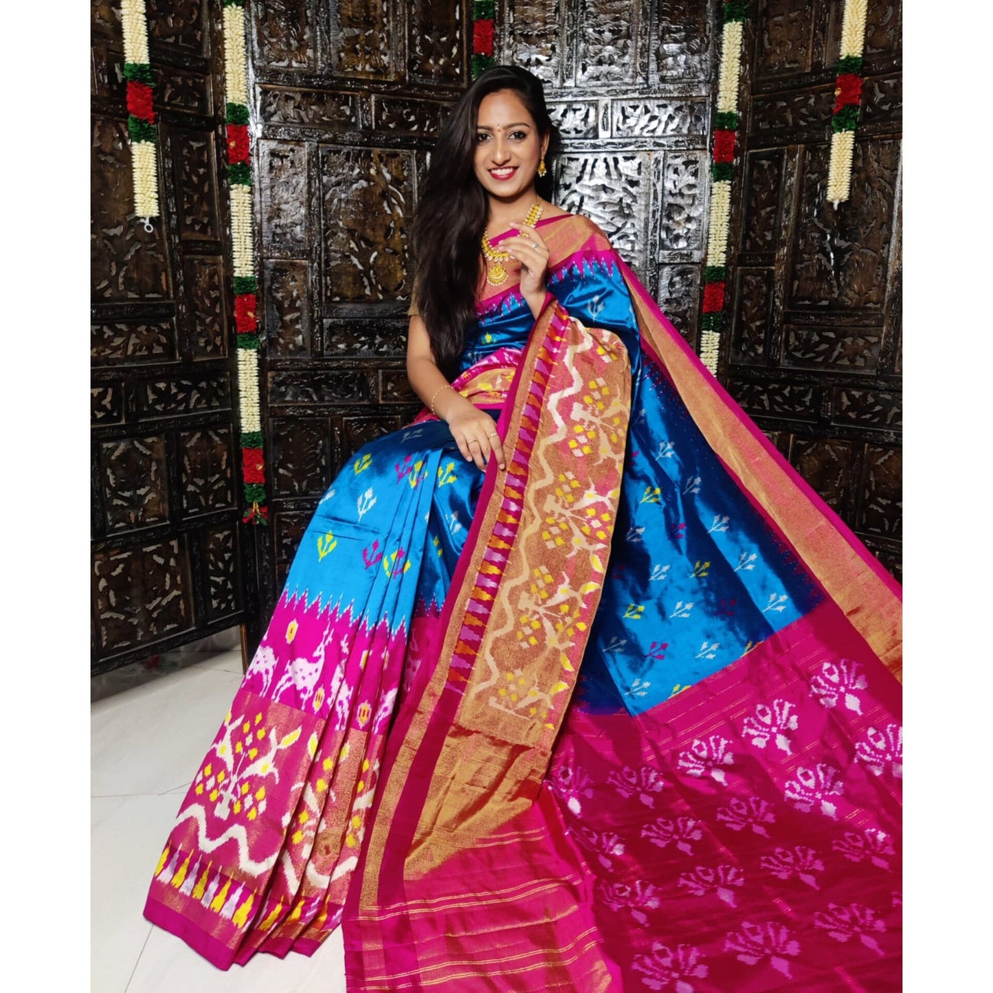 Ikkat Pochampally Handloom Pure Silk Saree with Blouse | Double Warp | Silk Mark Certified