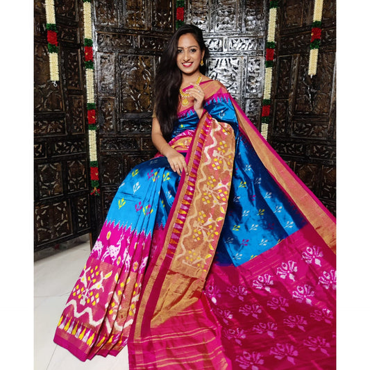 Ikkat Pochampally Handloom Pure Silk Saree with Blouse | Double Warp | Silk Mark Certified