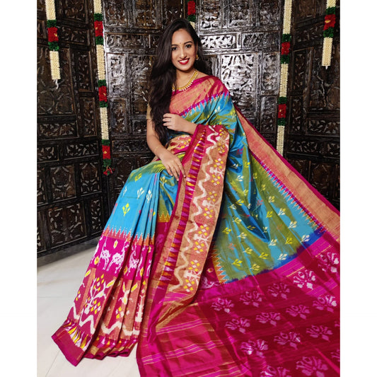 Ikkat Pochampally Handloom Pure Silk Saree with Blouse | Double Warp | Silk Mark Certified