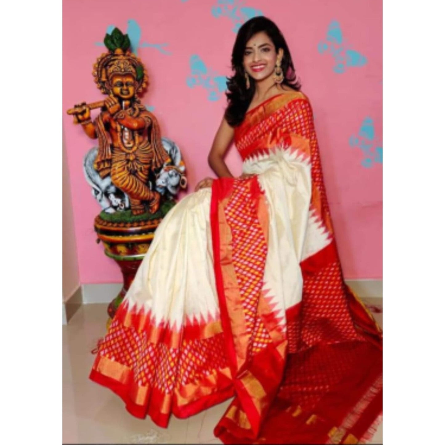 Ikkat Pochampally Handloom Pure Silk Saree with Blouse | Double Warp | Silk Mark Certified