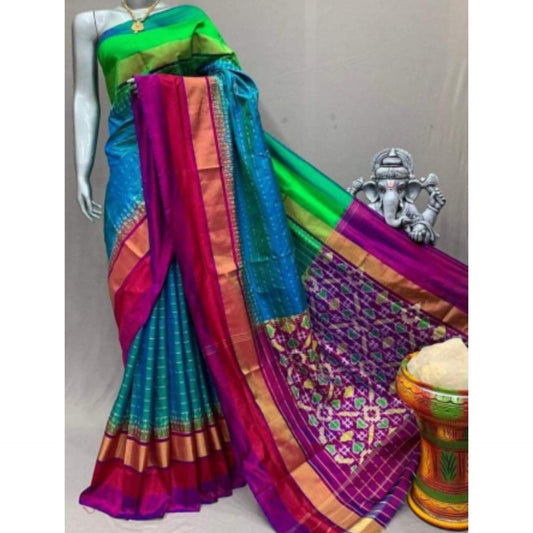 Ikkat Pochampally Handloom Pure Silk Saree with Blouse | Double Warp | Silk Mark Certified