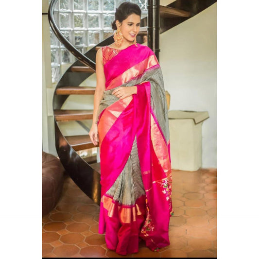 Ikkat Pochampally Handloom Pure Silk Saree with Blouse | Double Warp | Silk Mark Certified