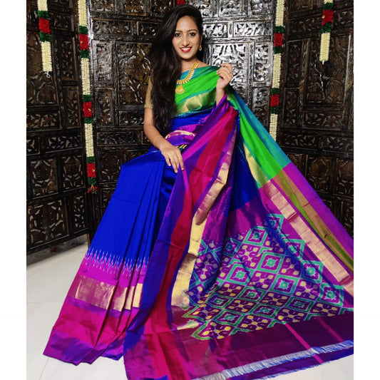 Ikkat Pochampally Handloom Pure Silk Saree with Blouse | Double Warp | Silk Mark Certified