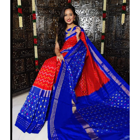 Ikkat Pochampally Handloom Pure Silk Saree with Blouse | Double Warp | Silk Mark Certified