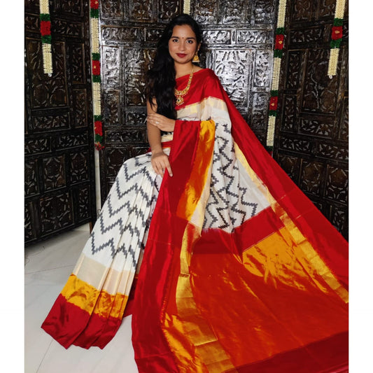 Ikkat Pochampally Handloom Pure Silk Saree with Blouse | Double Warp | Silk Mark Certified