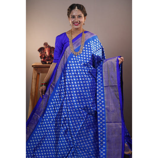 Ikkat Pochampally Handloom Pure Silk Saree with Blouse | Double Warp | Silk Mark Certified