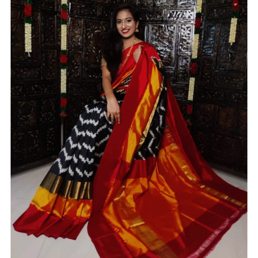 Ikkat Pochampally Handloom Pure Silk Saree with Blouse | Double Warp | Silk Mark Certified