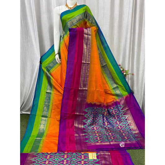 Ikkat Pochampally Handloom Pure Silk Saree with Blouse | Double Warp | Silk Mark Certified