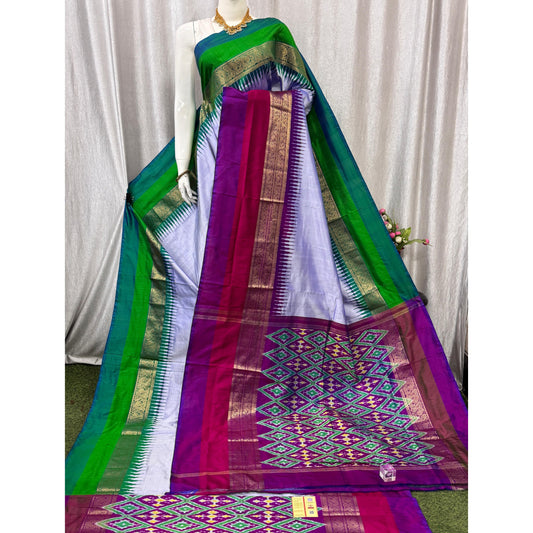 Ikkat Pochampally Handloom Pure Silk Saree with Blouse | Double Warp | Silk Mark Certified