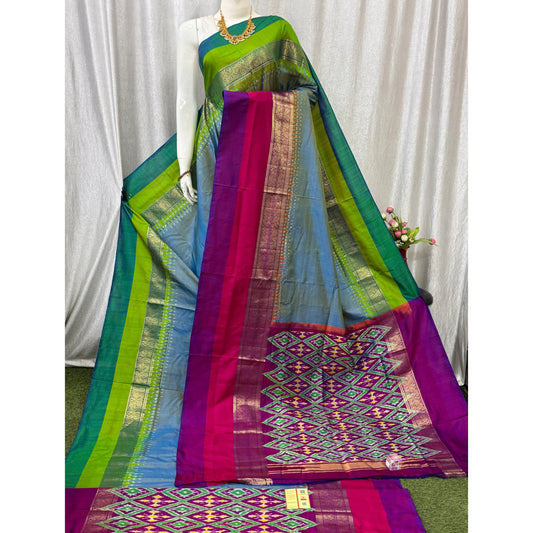 Ikkat Pochampally Handloom Pure Silk Saree with Blouse | Double Warp | Silk Mark Certified