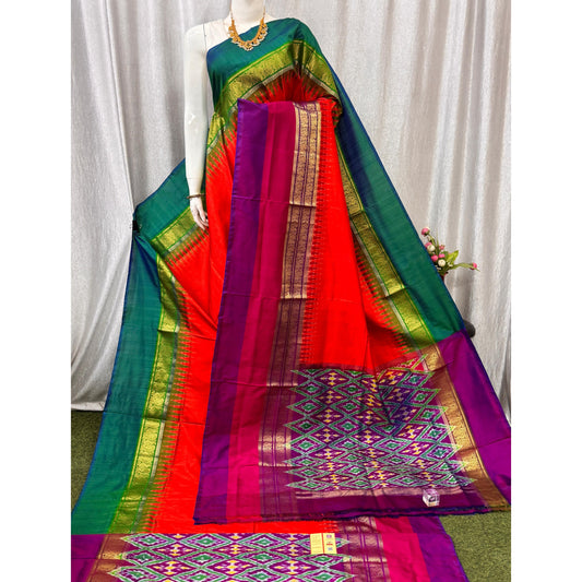 Ikkat Pochampally Handloom Pure Silk Saree with Blouse | Double Warp | Silk Mark Certified