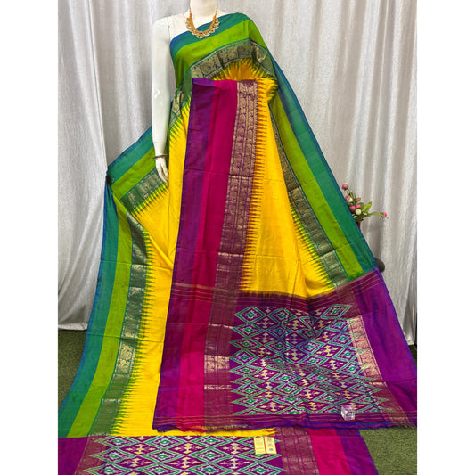 Ikkat Pochampally Handloom Pure Silk Saree with Blouse | Double Warp | Silk Mark Certified