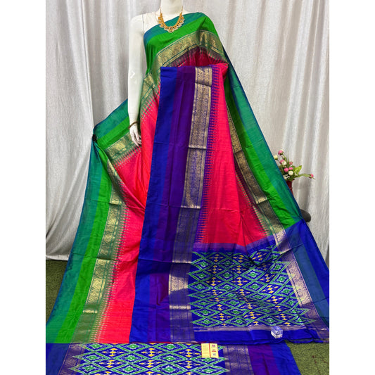 Ikkat Pochampally Handloom Pure Silk Saree with Blouse | Double Warp | Silk Mark Certified