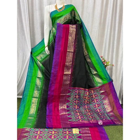 Ikkat Pochampally Handloom Pure Silk Saree with Blouse | Double Warp | Silk Mark Certified