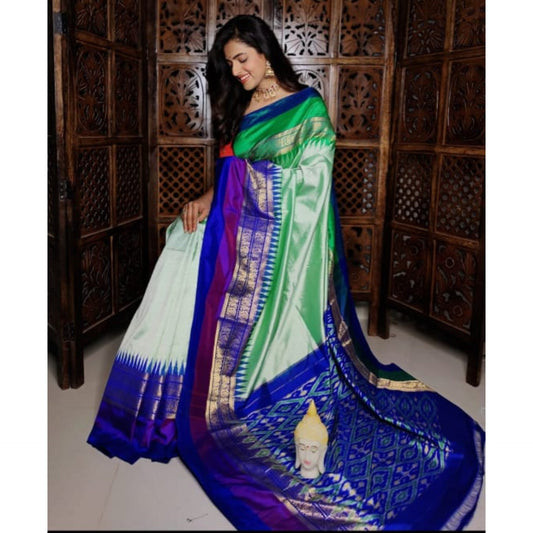 Ikkat Pochampally Handloom Pure Silk Saree with Kanchi Border – Ikat Pallu & Blouse | Double Warp | Silk Mark Certified