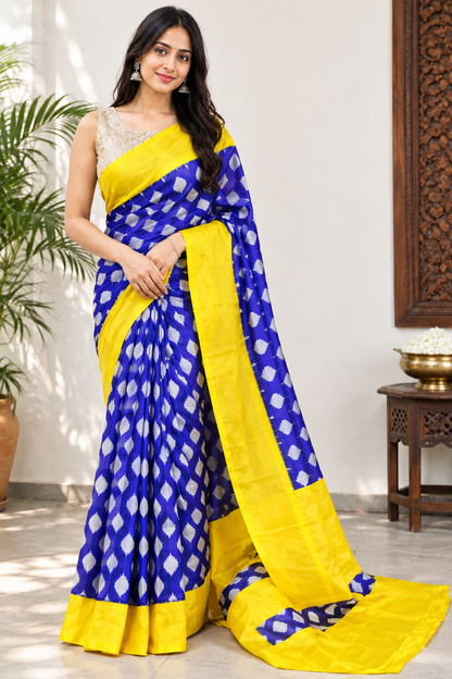 Ikkat Pochampally Handloom Pure Silk Saree with Blouse | Double Warp | Silk Mark Certified