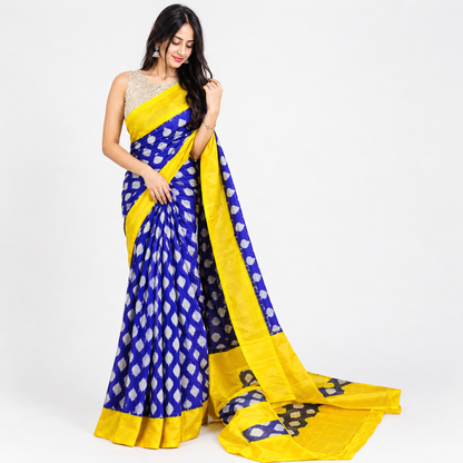 Ikkat Pochampally Handloom Pure Silk Saree with Blouse | Double Warp | Silk Mark Certified