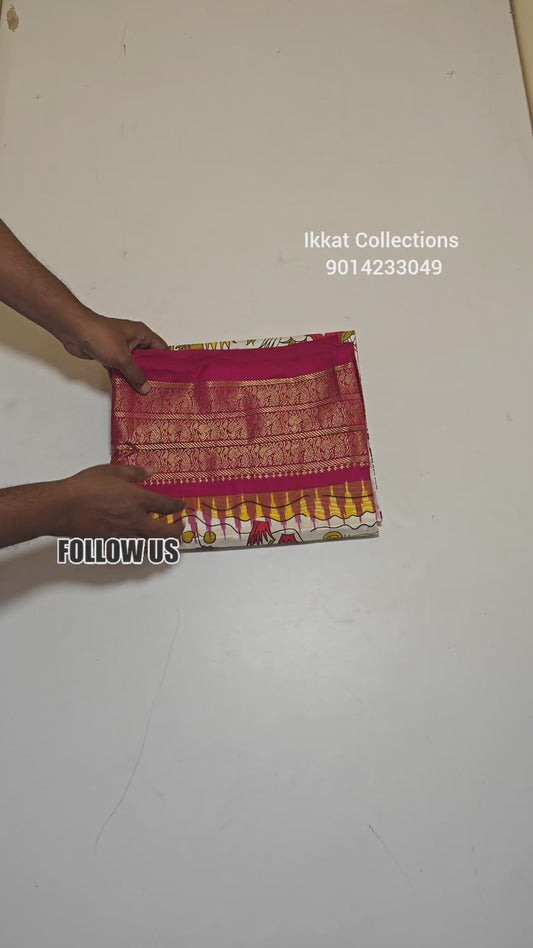 Ikkat Pochampally Handloom Pure Silk Digital Floral Printed Saree With Pallu & Designer Ikkat Blouse | Silk Mark Certified | DS232